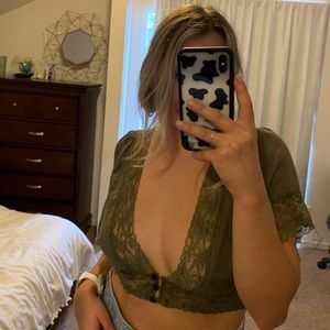 Olive green lace top